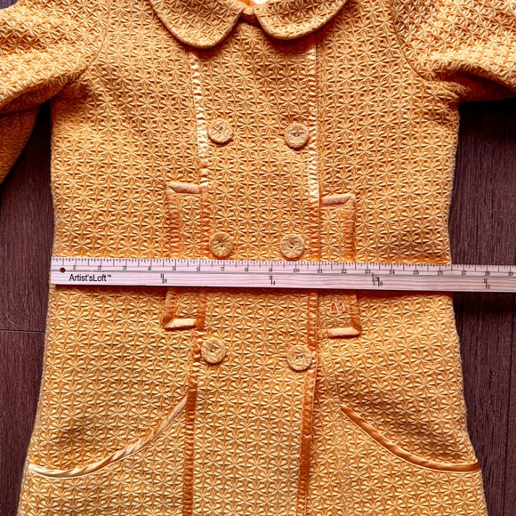Mustard Yellow Double-Breasted Retro Pea Coat with Peter Pan Collar - Picture 8 of 11